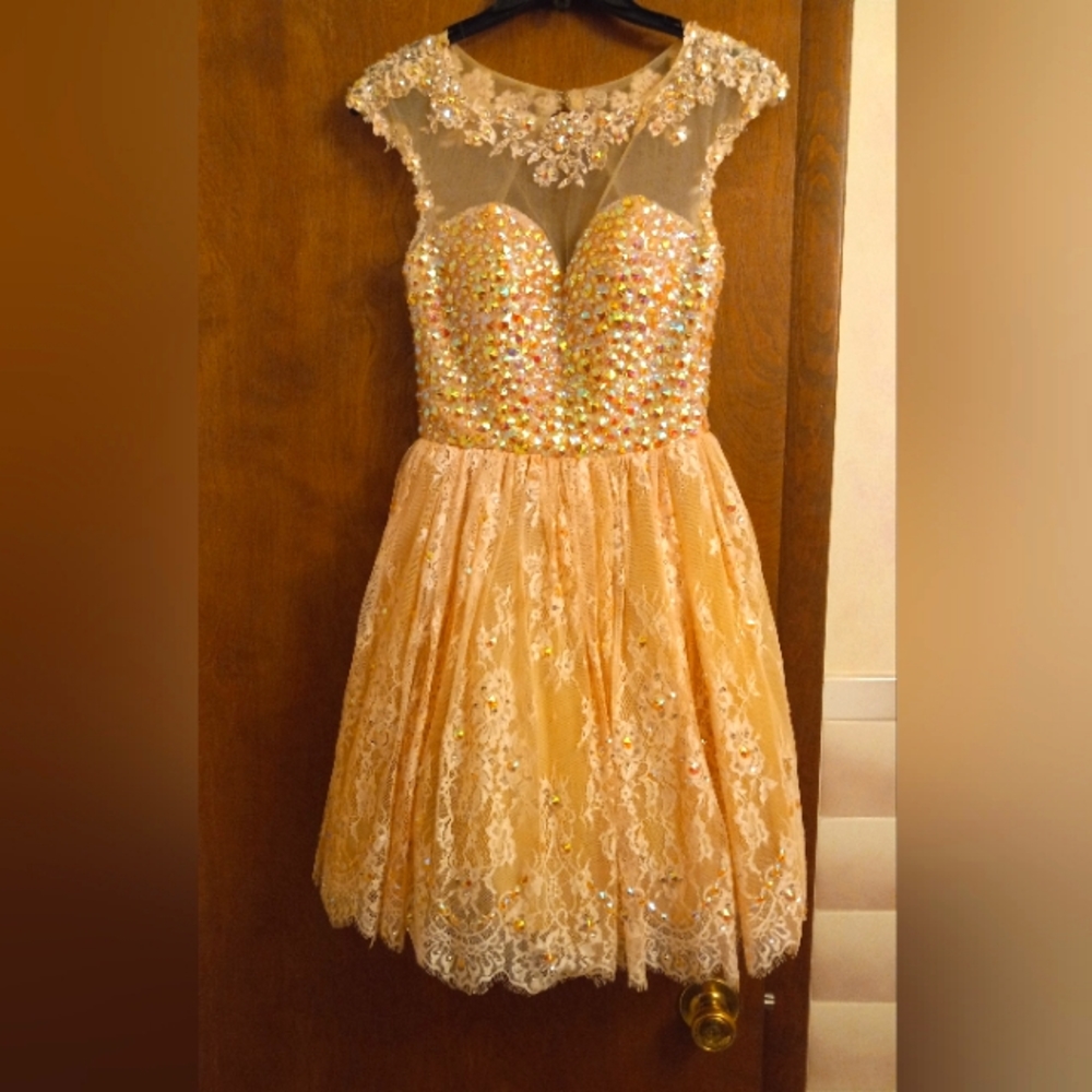 Size 2 Queens Choice Collection Coral Rhinestone Party, Prom, or Pageant Dress
